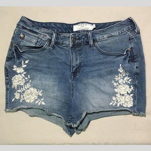 Torrid Denim Floral Embroidered Cutoff Shorts